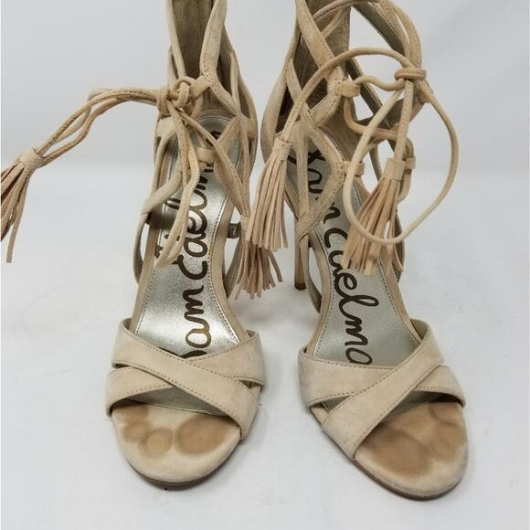 Sam Edelman Beige Tan Strappy Stilettos Heels  Azela Leather Heels Size 8 - Picture 5 of 14